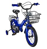 KEN ROD Bici Infantil Plegable | Bicicleta Niños de 3 a 9 años Ruedines | Bici Plegable Infantil | Bicicleta con Ruedines | Bicicletas con Cesta y Ruedines | Color Azul Pulgadas 14
