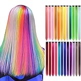 Extensiones de pelo de colores en el clip 24 PC / paquete de 24 colores del arco iris 21inch sintético pelo largo recta seleccionada para mujeres niñas niños regalos (Colorido)