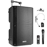 Vonyx VSA700-BP - Altavoz portatil 15 Pulgadas y 1000w con batería, 3 micrófonos inalámbricos, Bluetooth 5.0, MP3, Amplificador Incorporado, Ideal presentaciones, conferencias, músicos, DJ, Fiestas