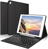 KVAGO Wireless Keyboard pou iPad 9th Gen 2021/8th Gen 2020/7th Gen 2019 (10,2-pous), Ka ak Panyòl Detachable Bluetooth Klavye pou iPad 10.2/iPad Air 3/iPad Pro 10.5, Nwa