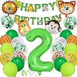 Décoration d'anniversaire de 2 ans, décoration de fête d'anniversaire dans la jungle avec des ballons, bannière de joyeux anniversaire, animaux de safari, 40 cm, 2 ballons pour fournitures de premier anniversaire de garçon sauvage