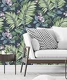 GAULAN 681323 - Papier peint lavable en vinyle feuilles tropicales et fleurs romantiques pour mur salon cuisine salle de bain chambre meuble hôtel bar restaurant - Rouleau de 10 mx 0,53 m