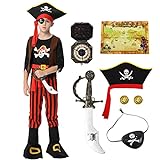 FunsLane Disfraz de Pirata para niños, Juego de Disfraces de Pirata de Halloween para niños de 5 6 7 8 9 10 años