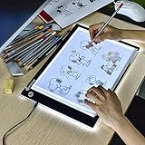 XIAOSTAR Mesa de Luz de Dibujo LED A4 Tableta de Luz LED A4 Tablero de Pintura de Ultrafino,Cable USB con Brillo Ajustable para,Animación,Dibujo,Diseño,Bosquejo,Bordado（Sin bolígrafo）