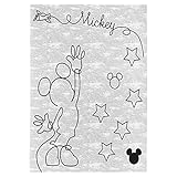 B&C fabrics Alfombra Infantil Disney - Alfombra para Niños Mickey Black/White (Stars White) 120x140 cm (Antideslizante)