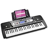 Piano RockJam con teclado de 54 teclas con fuente de alimentación, soporte para partituras, pegatinas para notas de piano y lecciones de piano.