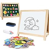 Caballete de madera para niños, pizarra magnética y pizarra, tablero de dibujo de mesa con letras magnéticas, con números, regalo para niños y niñas