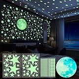 Yosemy Luminoso Pegatinas de Pared Luna Estrellas Puntos Pegatinas de Pared para Niños Infantil Fluorescente Adhesivos Decoración para Dormitorio, 4 Piezas 563pcs