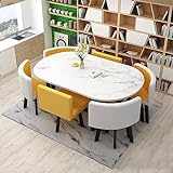 EYEWEB Ovalt bordsæt bord og stolesæt til 6 personer, receptionsbordsæt cafeborde til kontorer, mødelokaler (farve: Geel)