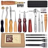 Kit de herramientas de perforación de piel, 18 piezas de costuras para tallar, costura, sillín de costura, cuero para manualidades, herramientas de bricolaje 18