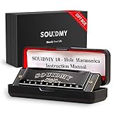 Armonica Souidmy, Blues Harmonica, con caja de regalo, para niños, principiantes, adultos con 10 agujeros 20 tonos, Major C, paño de limpieza, manual (negro)