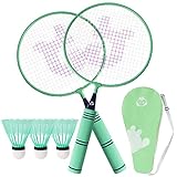 Ensemble de badminton pour enfants, 1 paire de raquettes de badminton légères pour enfants avec 2 raquettes de badminton, 3 volants pour les sports d'intérieur et d'extérieur avec sac de transport (vert)
