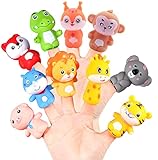 Paquete de 10 marionetas de dedo de animales hechas de vinilo impermeable lindo accesorio de muñeca de dedo, juguetes novedosos regalo para niños