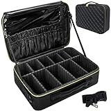 Makeup Bag Women's Briefcase Organizer: Makeup Kit Suitcase Toiletry Bag - Professional Large Organizer Portable Travel Cosmetic Case Bag with Removable Divisions & Shoulder Strap