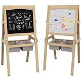 AIYAPLAY 兒童畫架 3 合 1 黑板雙面畫架 白板木製畫架 用於繪畫 帶紙捲和 2 個籃子 58x50,5x109 厘米 自然色