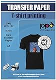 PPD A3 x 10 Hojas de Papel de Transferencia Térmica Para Camisetas, Mascarillas y Tejidos Oscuros - Para Impresora de Inyección de Tinta Inkjet - PPD-107-10