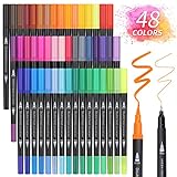 ເຄື່ອງຫມາຍຕົວອັກສອນ, 48 Colors Double Tip Brush Markers, Lettering Pen Kit for Girls Boys and Adults, Watercolor Markers for Mandalas Graffiti Calligraphy