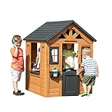Backyard Discovery Sweetwater Casa infantil de Madera en marrón y negro | Casita de juegos para ninos de jardin / exterior | Incluidos los accesorios y ventanas