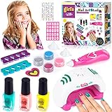 Purpledi neglelaksæt til piger, vaskbar børnemakeup til neglekunst, med glitter og tørretumbler, Manicure neglelaksæt til piger 5 6 7 8 9 10 års gaver