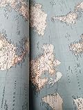 ໜັງ ສື FERRERO FABRICS WORLD MAP STAMPED CANVAS (TURQUOISE)