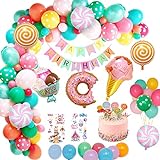 weeyin Decoracions festa Aniversari Candyland,Festa d'aniversari decoracio amb pancarta de feliç aniversari Caramel Donut Gelat Globus D'Alumini per a Nenes Nens Festes Infantils Decoracio
