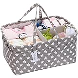 Hinwo - Cesta para pañales de bebé, 3 compartimentos, organizador portátil para el coche, cesta de regalo para recién nacidos, con divisor desmontable y 10 bolsillos invisibles pañales y toallitas