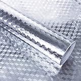 Hode Aluminio Papel Adhesivo para Cocina Mueble Armario Cajón Vinilo Decorativo Autoadhesivo Impermeable Resistente al Aceite Plateado 40X300cm