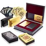 Poker karte Trendcool. Deck Poker družabna igra z leseno aktovko. Nepremočljiva poker karta. Black, Gold, Gold Poker Deck. (Gold + Black + Box)