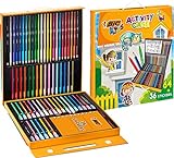 BIC Kids Activity Case Estuche Para Colorear - 24 Lápices de Colores /24 Rotuladores /16 Ceras y 36 Adhesivo – Actividades creativas para niños