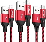 AVIWIS Cable Micro USB [3Pack 2M] 3A Carga Rápida Cable Android Nylon Movil Cables Cargador Micro USB Compatible con Samsung Galaxy S7 S6 Edge S5 J7 J5 J3 A10 A6, Huawei, HTC, Xiaomi, Kindle -Rojo