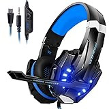 Auriculares Gaming PS4, Galopar Cascos Gaming, Premium Stereo con Microfono Gaming Headset con 3.5mm Jack para PC/Xbox One/Switch - con Gancho-Azul