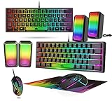 Lexonelec Juego de Teclado y ratón Champing Accessories PC Xbox PS4 Pack - 60 Percent Ultra Compacto Light up Mini Keyboard QWERTY Layout y 3200 dpi Mouse Gaming Bass Speaker Alfombrilla de Mouse Pad