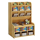 Organizador de escritorio de madera, gran capacidad para manualidades, caja de almacenamiento estacionario, organizador de bolígrafos para suministros de oficina, hogar y escuela (A-Cherry Wood)