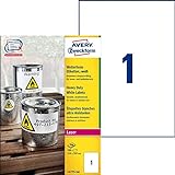 Avery Spain L4775-100- Étiquettes imperméables blanches, imprimables-210x297mm, boîte de 100 étiquettes
