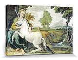 1art1 Domenichino Póster Impresión En Lienzo La Dama Y El Unicornio, 1602 Cuadro En Bastidor De Camilla De Madera | Mural XXL | Imagen 30x20 cm