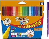 BIC Kids Visa Rotuladores de Colores Lavables para Niños Punta Fina – No se Secan - Blíster de 18 Marcadores