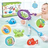 LEADSTAR Baby Bath Toys,Baby Bath Toys 5pcs Cute Animals Fishing Nets,Pool Toys for Kids,Beach Toys,Limpho tsa Bana,Bath Toy bakeng sa Bana 1 2 3 Year