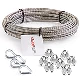 Seilwerk STANKE cuerda de acero inoxidable V4A, 20m cuerda de acero inox 5mm 7x19, 4x gaurdacabo de acero V4A, 8x abrazadera de acero V4A - SET 2