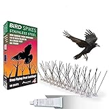 Aspectek - Pinchos para Pájaros Premontados De Acero Inoxidable, 10 pies (3 Metros), Kit de Disuasión de Pájaros con Pegamento de Silicona Transparente