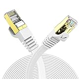 Veetop Cable Ethernet 15 Metros Cat 7 LAN de Red con Conectores Rj45 Oro Plano, Velocidad 10 Go/s