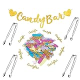 Candybar,Accesorios para Decoración de Candy Bar,4 Alicates para Hielo,1 Guirnalda Candy Bar,100pcs Candy Bar papel picado,Candy Bar Accesorios Decorativos, para bodas y fiestas。sjdh.