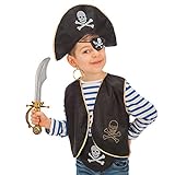 Carnival Toys - Juego pirata para niño: sombrero, parche, chaleco, pendiente, espada y cinturón en bolsa con encabezado, color negro (662)