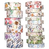 Yubbaex Washi Tape Set cinta adhesiva decorativa Washi Glitter Adhesivo de Cinta Decorativa para DIY Crafts Scrapbooking (Floración 18 Rollos)