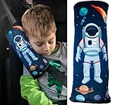 Almohadilla HECKBO para coche con dibujo de astronautas para niños - lavable a máquina - suave, tacto de peluche - almohadilla cinturón de seguridad, funda de cinturón