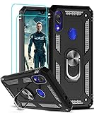 LeYi Case for Xiaomi Redmi Note 7 / Note 7 Pro with [2 Units] Tempered Glass, Armor Case with 360 Degree Ring Magnet Support Hard PC Silicone TPU Bumper Case Anti-shock, ສີດໍາ