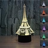 KINGCOO 3D Lamp Optical Illusions Night Light, Table Lamp Night Lights 7 Color Changeing USB Touch LED Table Atmosphere Desk Lamp for Home Decoration (Eiffel Tower)