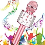 Micrófono Karaoke Bluetooth, Buty Microfono Inalámbrico Karaoke Portátil Niños Altavoces Microfono para Niños Cantar, Función de Eco, Compatible con Android/iOS o Teléfono Inteligente (Oro rosa)