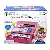 Caja registradora calculadora de Pretend & Play de Learning Resources, caja registradora rosa de juguete para niños, caja registradora de juguete para juegos imaginativos (Exclusivo de Amazon)
