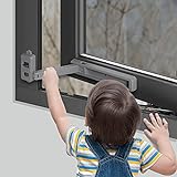 EUDEMON 1 Piezas Cerradura de ventana segura para niños, tope de ventana, fácil de instalar, con adhesivo 3M VHB, no se requieren tornillos ni perforaciones (Gris)