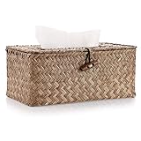 BSTKEY Caja de pañuelos rectangular para el hogar con pasto marino, soporte de papel tejido, café, 27 x 12 x 9 pulgadas